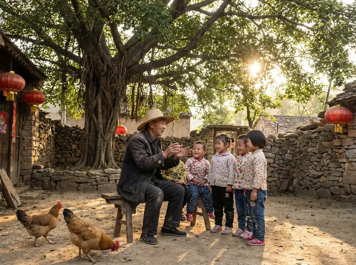 老人在大榕树下给孩子们讲故事 - 蘑菇影视 我妈妈的职业 乡村记忆